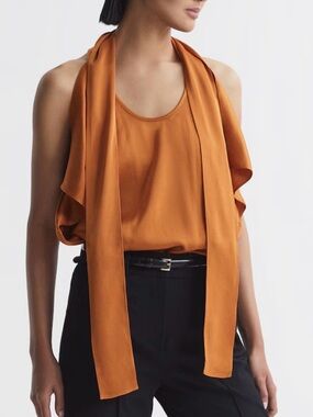 NWT Reiss Burnt Orange Satin Scarf-Detail Camisole